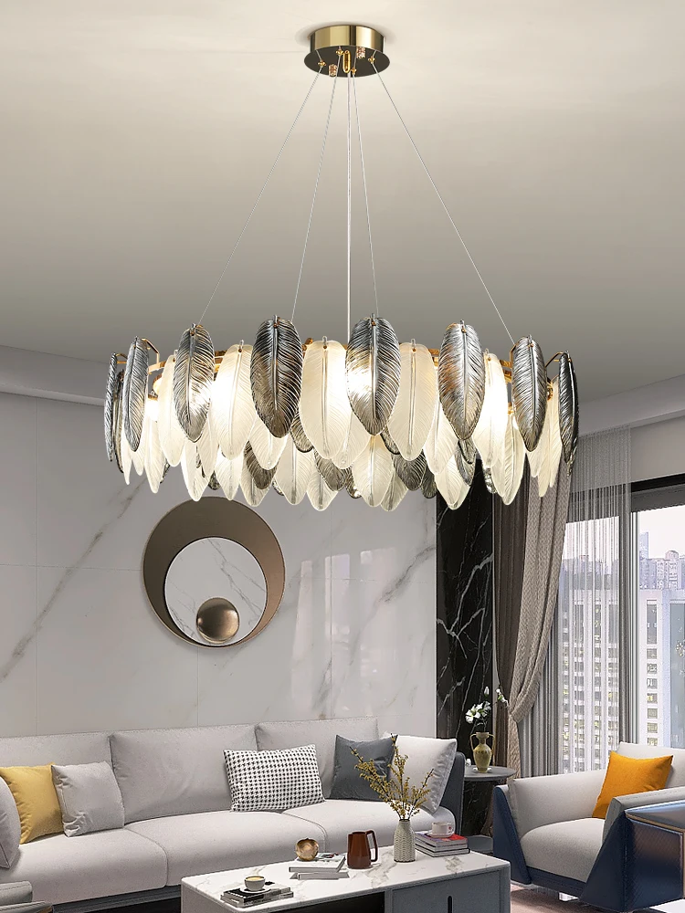 

Post-Modern Crystal Chandelier American Light Luxury Lamp in the Living Room Warm Bedroom Light Creative Feather Restaurant