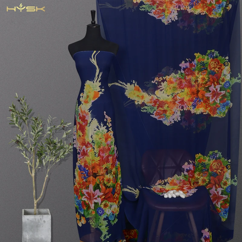 HYSK чистый Шелковый жоржет ткань с цветочным узором уникальный Романтический богемный Цифровой Печатный тяжелый Шелковый шифон для одежды Q3497