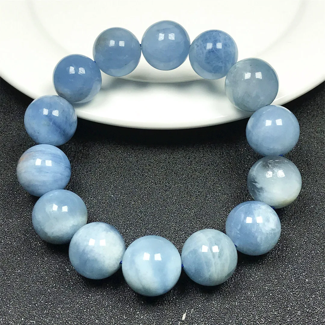 

15mm Natural Blue Aquamarine Bracelet Jewelry For Woman Man Healing Wealth Gift Crystal Beads Rare Gemstone Stone Strands AAAAA