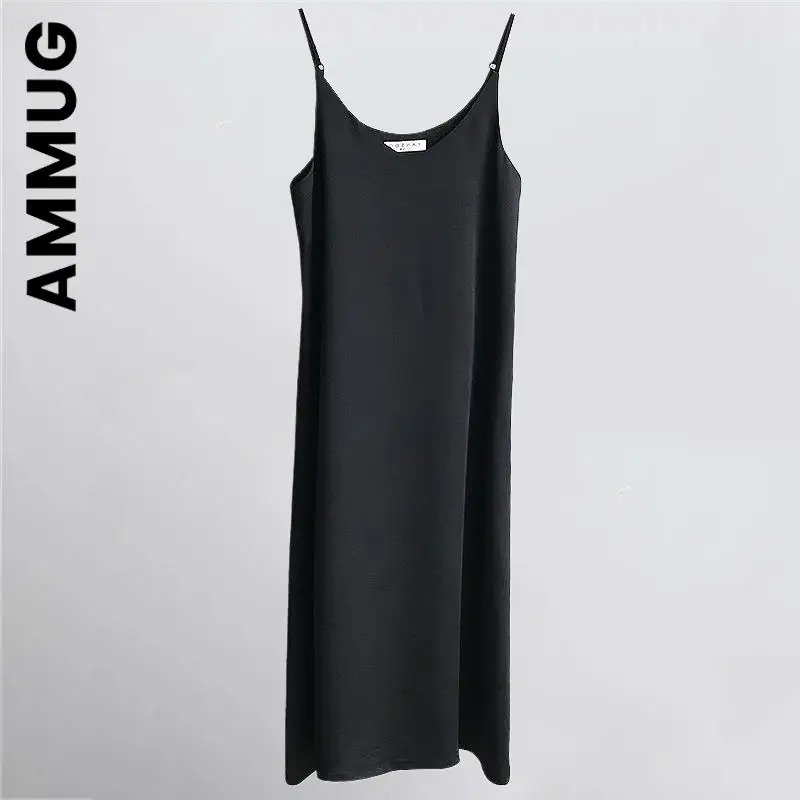 Женское модное платье Ammug на бретелях-спагетти с V-образным вырезом корейское