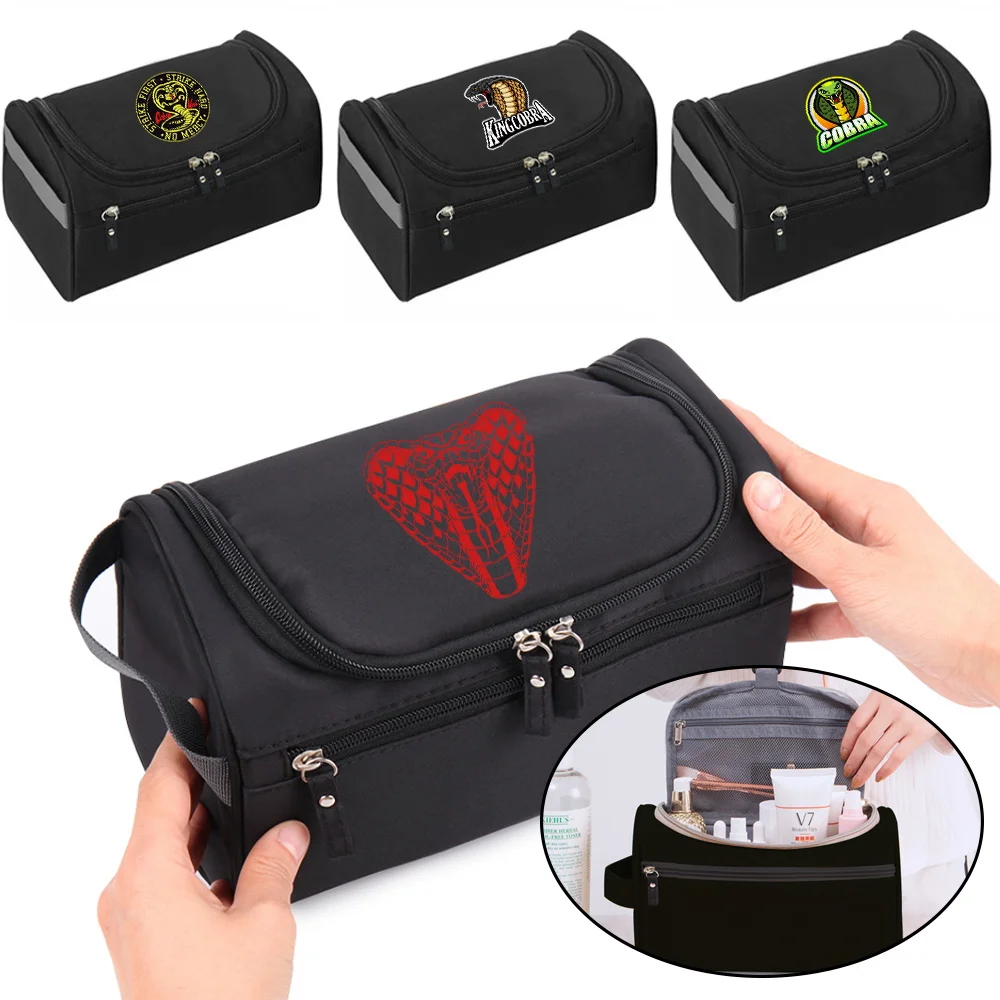 

Makeup Wash Bags Men Travel Toiletries Organizer Women Large Capacity Hook Up Cosmetic Packet Cobra Print Handbag Make Up Case