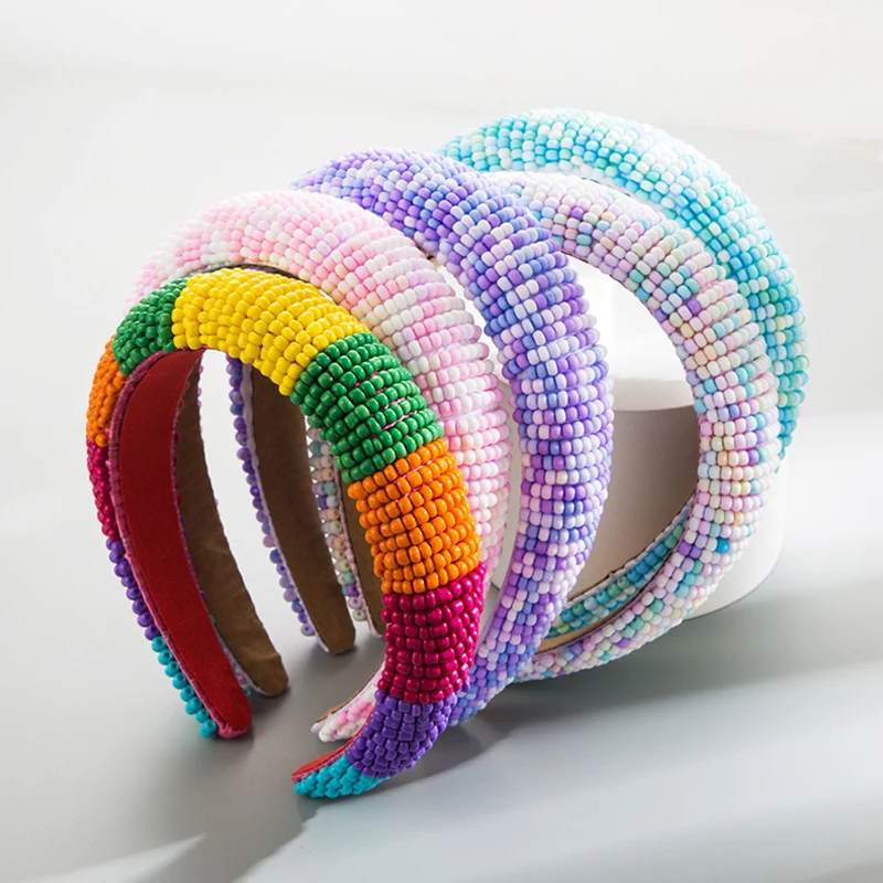 

Colored Ball Headband Sponge Padded Crystal Hair Band Full Beaded Baroque Hair Hoop Headwear Wide Thick Rhinestone Headband