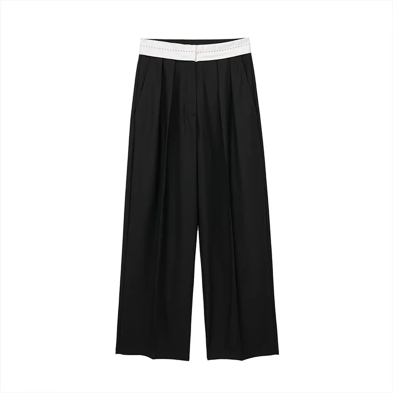 

ZATRHMBM Women 2023 Spring Fashion Black Straight Pants Vintage Side Pockets Zipper Fly Mid Waist Female Trousers Mujer