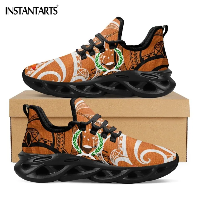 

INSTANTARTS 2023 Comfortable Lace up Platform Sneakers Pohnpei Polynesian Pattern Ladies Mesh Swing Shoes Lightweight Footwear
