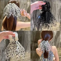 2022 new love pearl hair band temperamental tassels ribbon ponytail hair string bun mesh headband hair accessories female