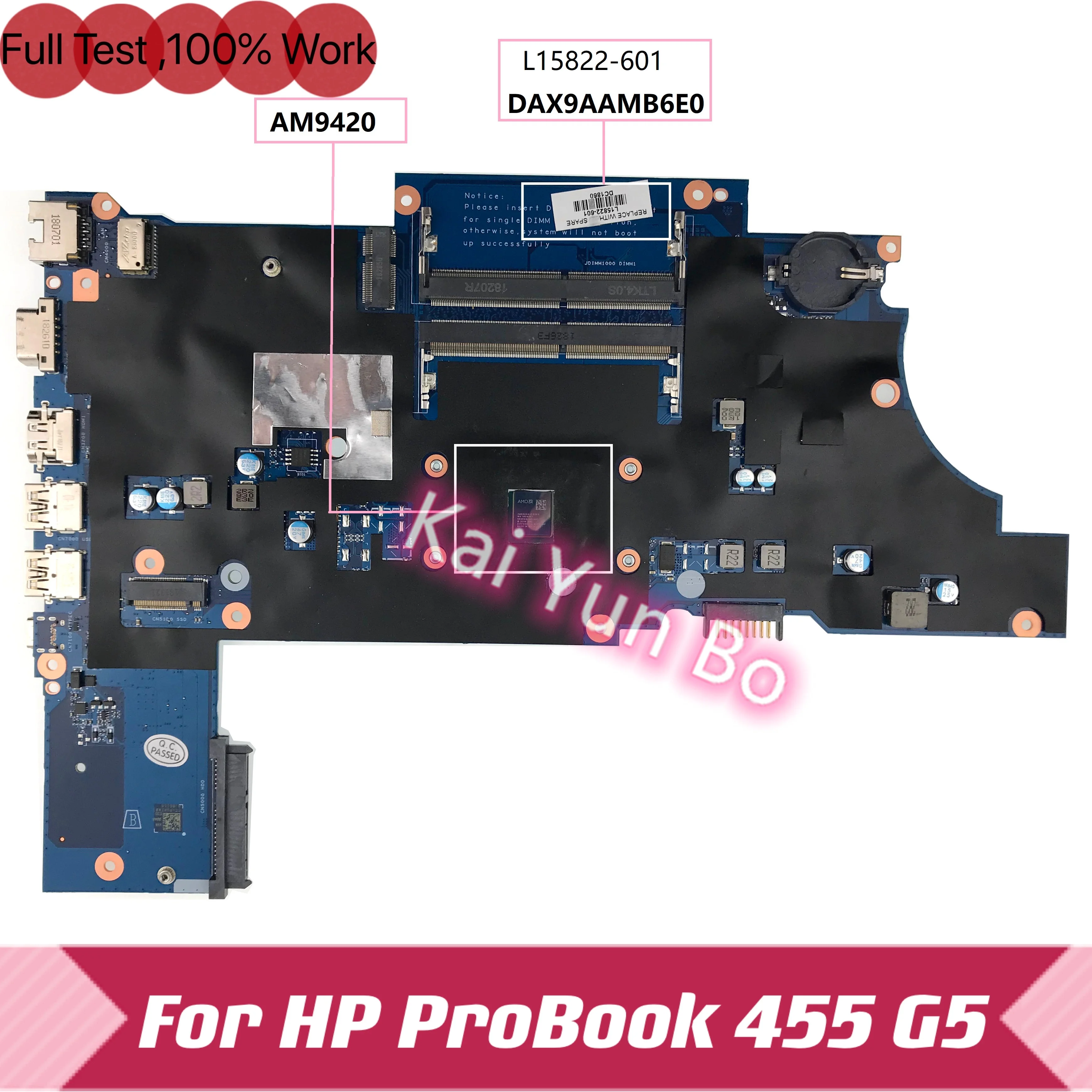 

DAX9AAMB6E0 L15822-601 For HP ProBook 455 G5 Laptop Motherboard L15822-001 L15822-501 With A9-9420 CPU DDR4 100% Fully Tested
