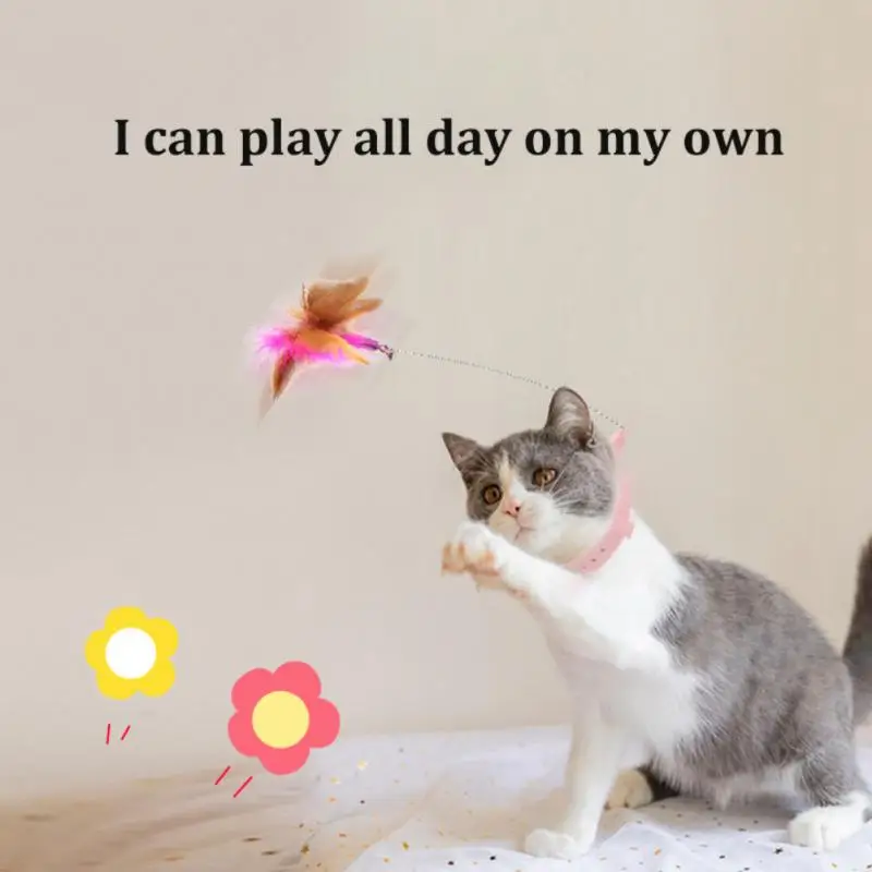 

Забавный интерактивный ошейник для самостоятельной помощи с колокольчиком, игрушечные ошейники с перьями, многофункциональные тренировочные игрушки для котят