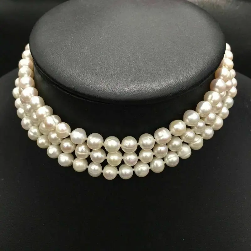 

classic three strands 11-12mm south sea baroque white pearl necklace 36inch