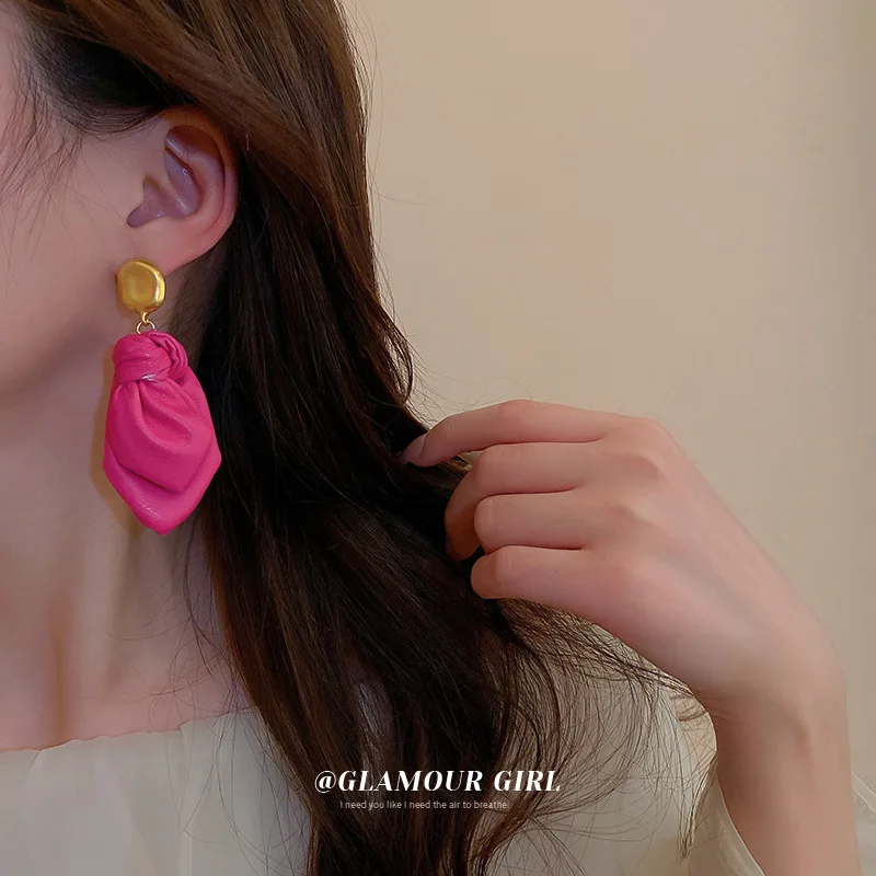 

Long Leatherwear Bow Dangle Earrings for Women Personality Rose Red Hyperbole/Green/Blue/Coffe Jewelry Accessories