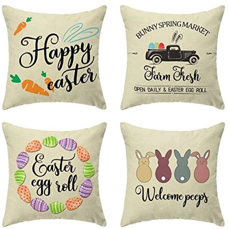 

Пасхальные наволочки, украшение для дома, пасхальные кролики, моркови, грузовики, фермерские пасхальные яйца, декоративная подушка