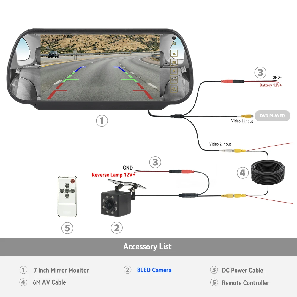 

BINWEI 7-дюймовый автомобильный белый зеркальный монитор с камерой для парковки автомобиля, резервная камера заднего вида, универсальный экран