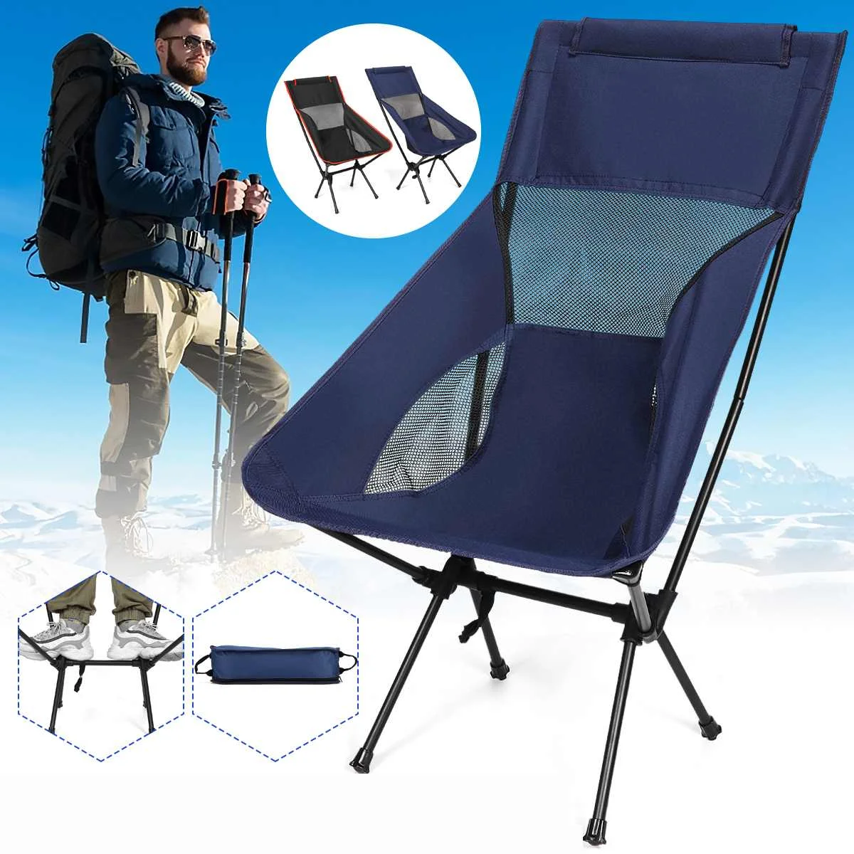 

Camping Chair Outdoor Folding Moon Chair Lightweight Fishing Chair Extended With Storage Bag For BBQ Fishing Garden Hiking Trave