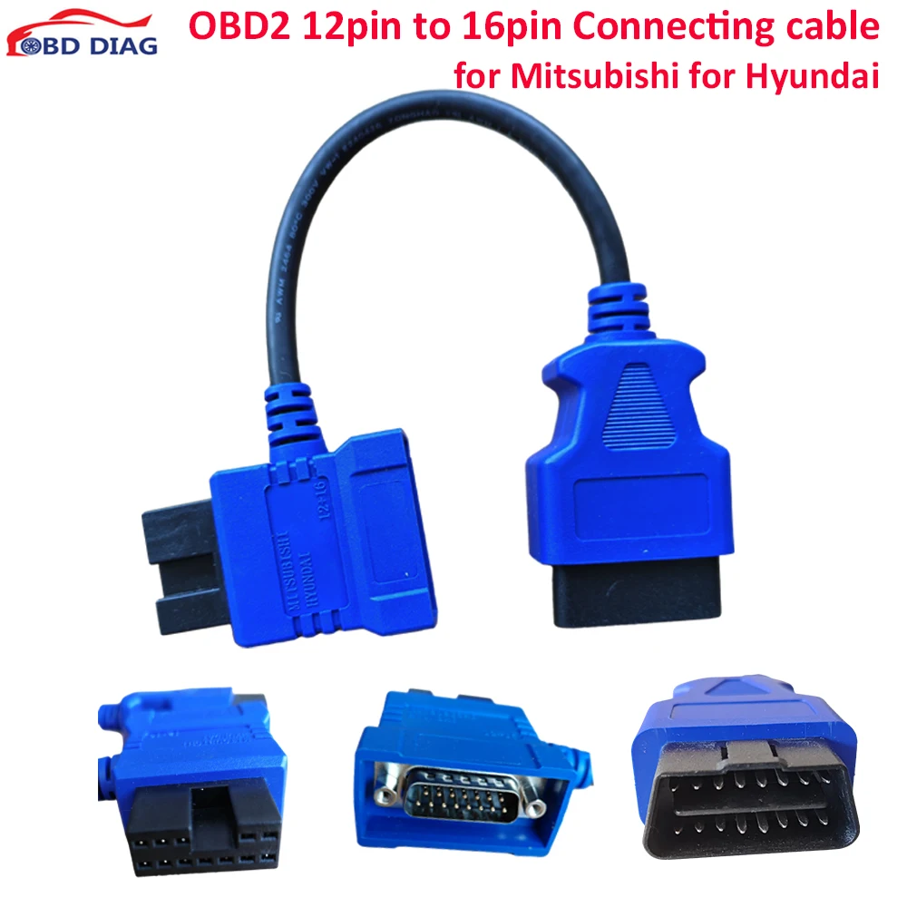 Кабель X431 с 12 контактами на OBDII для подключения Mitsubishi от 12P до 16P, Женский Кабель OBD2 для диагностики автомобилей Hyundai/Mitsubishi