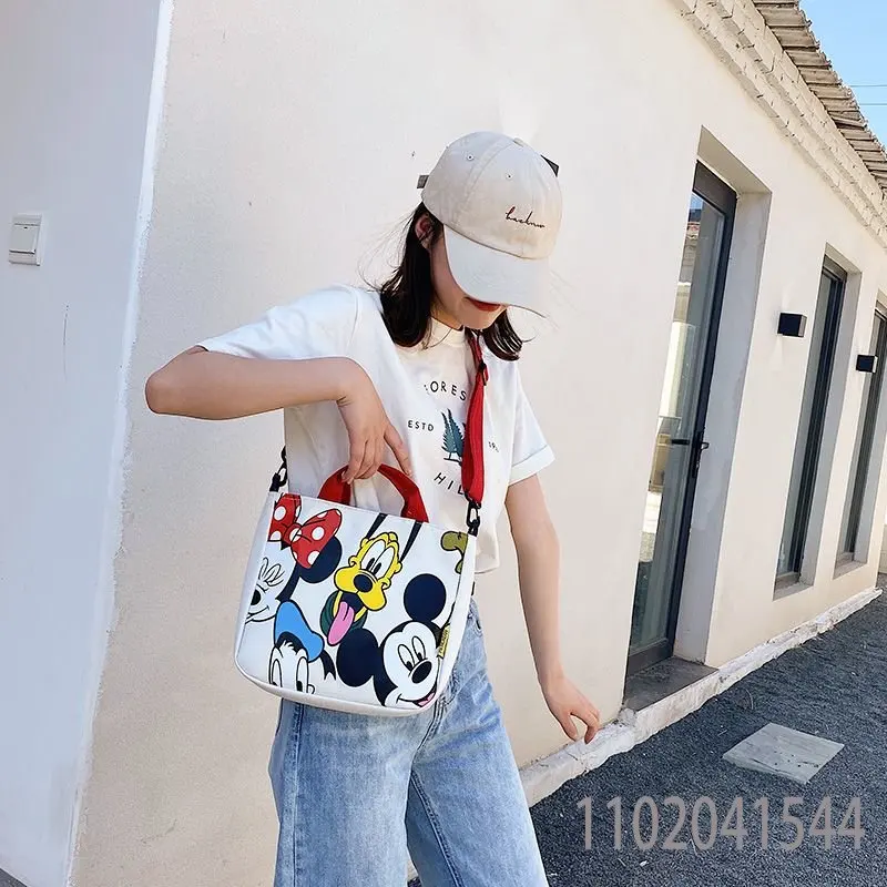 Disney Woman's Shoulder Bag Mickey Mouse Canvas Crossbody Bag for Girl Cute Large Capacity High Quality Durable Free Shipping