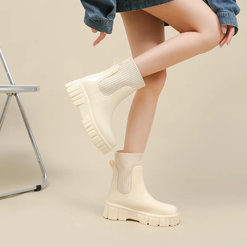 Women's Rubber Boots Thick-Soled Short-Tube Rain Boots Women's Waterproof Boots Women's Overshoes Work Garden Water Shoes 36-41