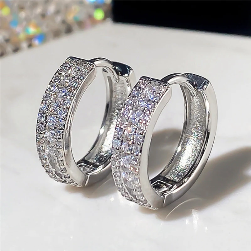 

Brilliant Cubic Zirconia Hoop Earrings for Women Bridal Wedding Engagement Party Jewelry Whit Gold Filled Anniversary Gift