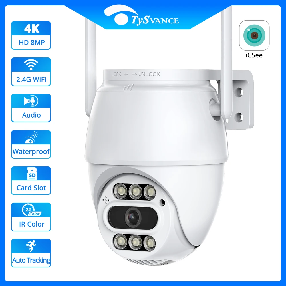 

4K 8MP IP Camera WIFI Wireless Outdoor Camera 4MP 5MP AI Atuto Tracking Security PTZ Camera P2P Video Surveillance CCTV iCSee