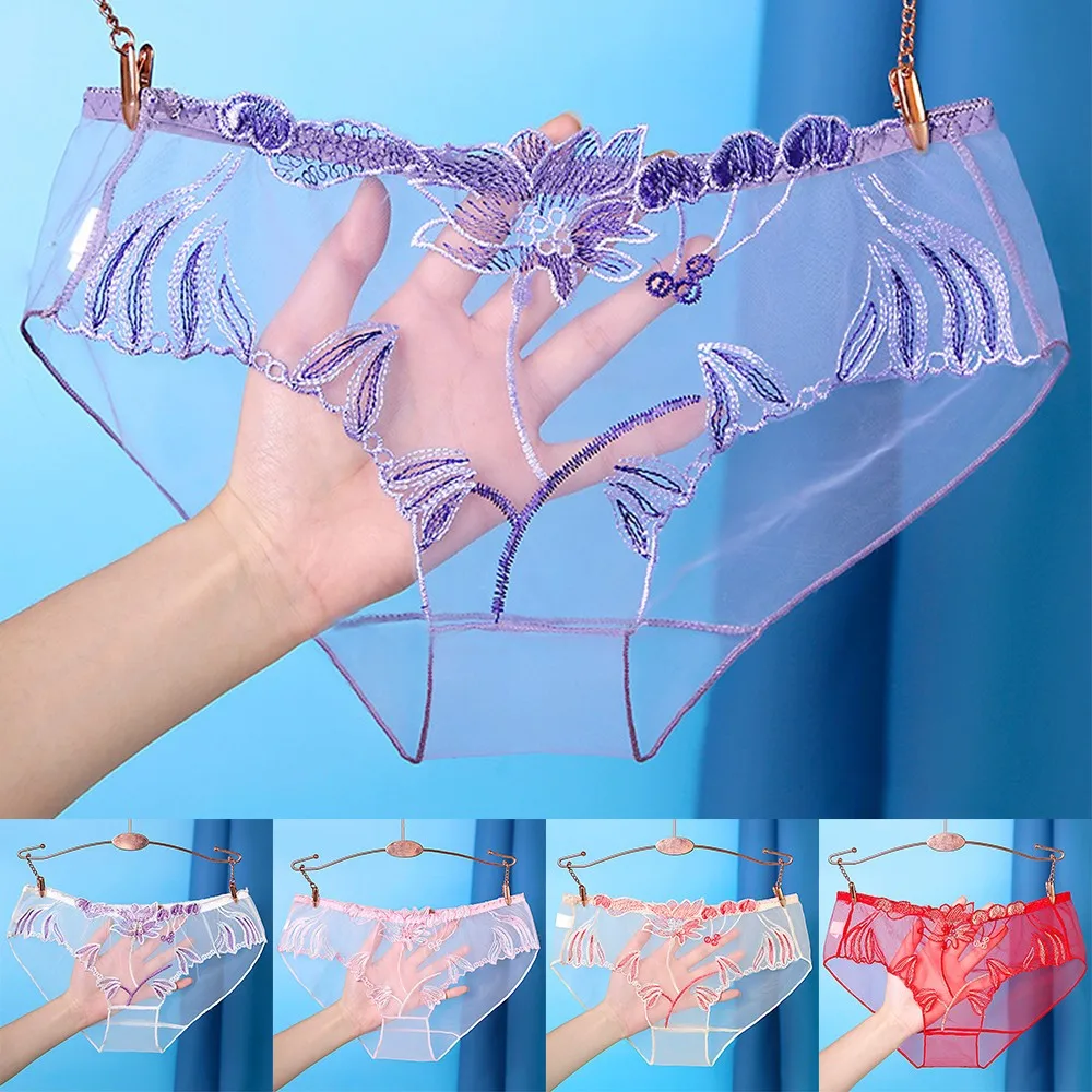 

Womens Sexy Lace Comfortable Transparent Panties Briefs Women Floral Mesh Female Hollow Out Low Rise Underwear Ladies Big Size