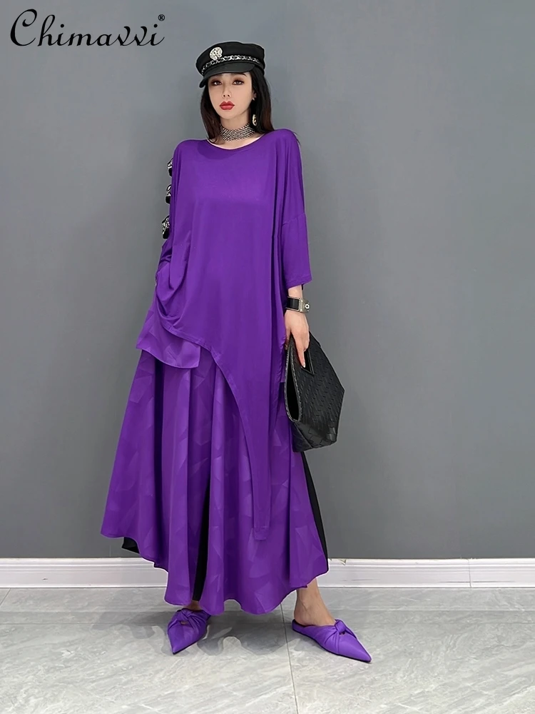 

Женский комплект из двух предметов, Повседневная Свободная футболка с открытыми плечами и широкие брюки в Европейском стиле, лето 2022