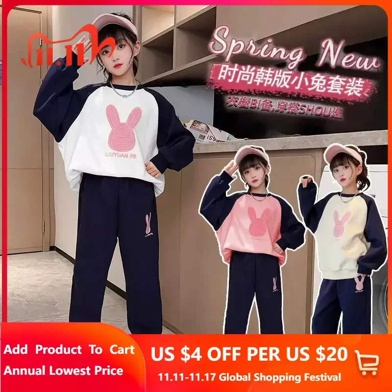 

Kid Clothes Girl Sets Children Spring Autumn Fashion Clothing Junior Kids Sports Pullover Sweatshirt+Pants 2Pcs Outfits 5-14 Y