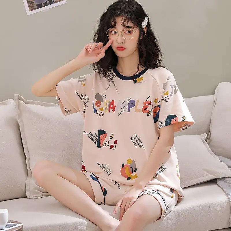 Summer new Women Pyjamas Cartoon Pajamas Sets Sleepwear Casual Nightwear Pijama Mujer Shorts short sleeve M-2XL home clothes set
