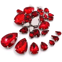 new fashion 20pcsbag red drop shape mixed size sparkling gem crystal glass stone sewing rhinestones for diy jewelry making