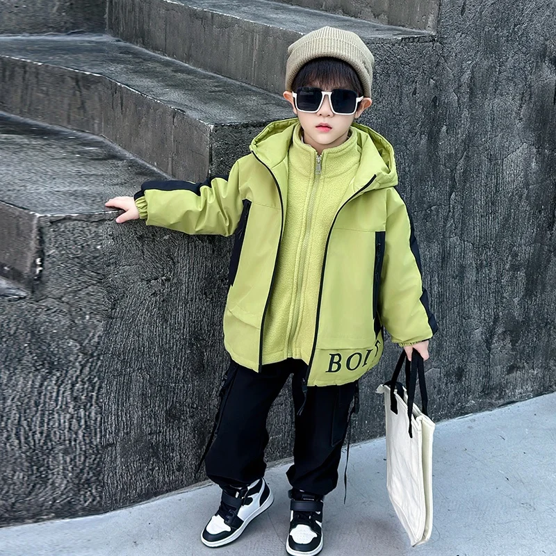 Children's Cotton-padded jacket Boys' Jacket 2024 New Clothing Three-in-One Fleece-lined Liner Winter clothes Quil...