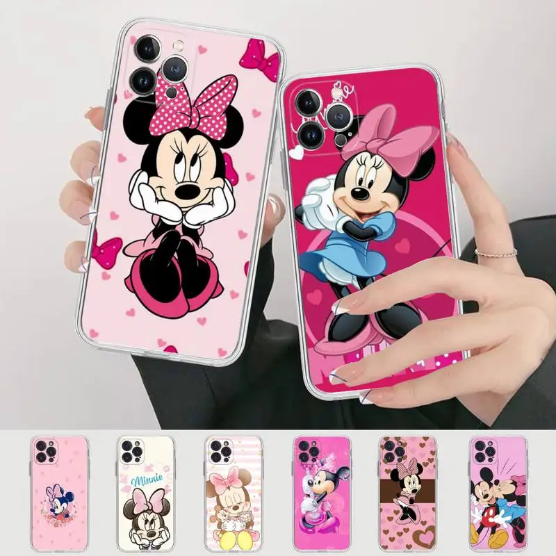 

Disney Pink Minnie Mickey Phone Case For iPhone 14 13 12 Mini 11 Pro XS Max X XR SE 6 7 8 Plus Soft Silicone Cover