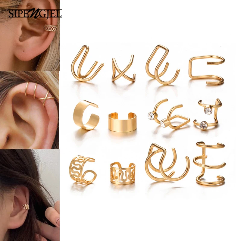 

SIPENGJEL Fashion Ear Cuff Gold Color Leaves No Piercing Ear Clips Earrings Fake Cartilage Earrings for Women Jewelry Gift