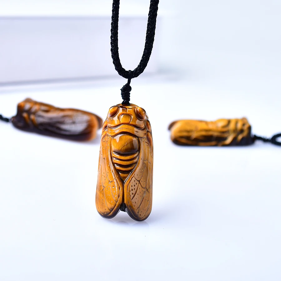 100% натуральный тигровый глаз камень Цикада подвеска ручная гравировка форма