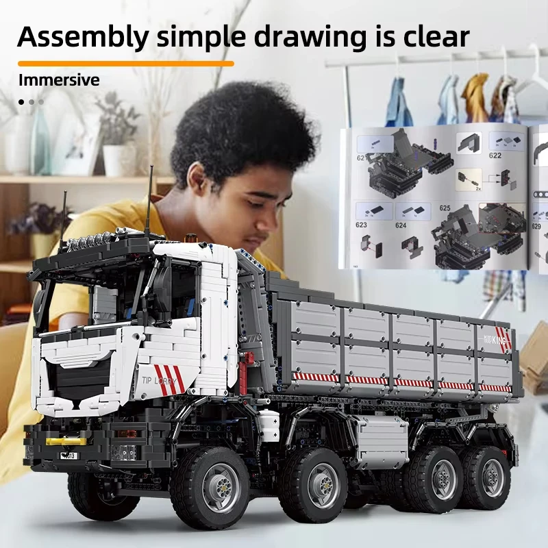 Пневматический самосвал MOULD KING 19013 с приложением и дистанционным управлением