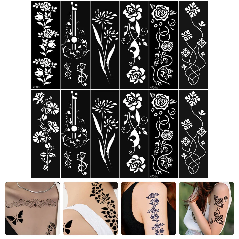

12 Sheets of Delicate Stencils Convenient Tattoos Stencils DIY Tattoos Templates DIY Supply (Mixed Style)