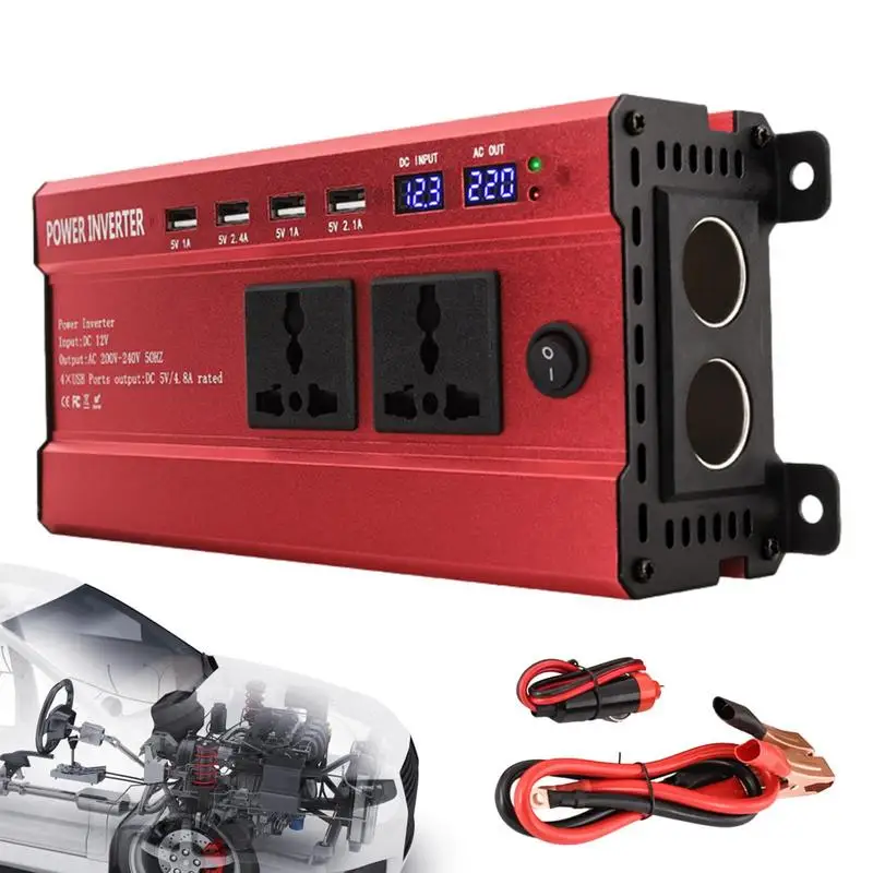 

Car Inverter 1200Watts Power Inverter 4 USB Charging Ports 2AC Outlets Car Power Inverter With LCD Display Road Trip Essentials