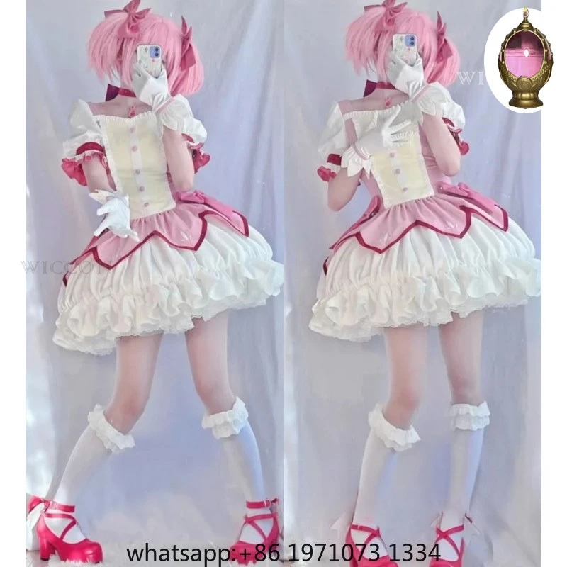 Фото Костюм для косплея Puella Magi Madoka Magica: парик, подъюбник, туфли, розовое короткое бальное платье Канамэ Мадоки, униформа для вечеринки на Хэллоуин №1