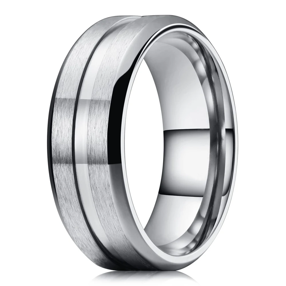 

Fashion 8mm Silver Groove Titanium Steel Rings For Men Women Silver Color Brushed Men Stainless Steel Ring Wedding Band Jewelry