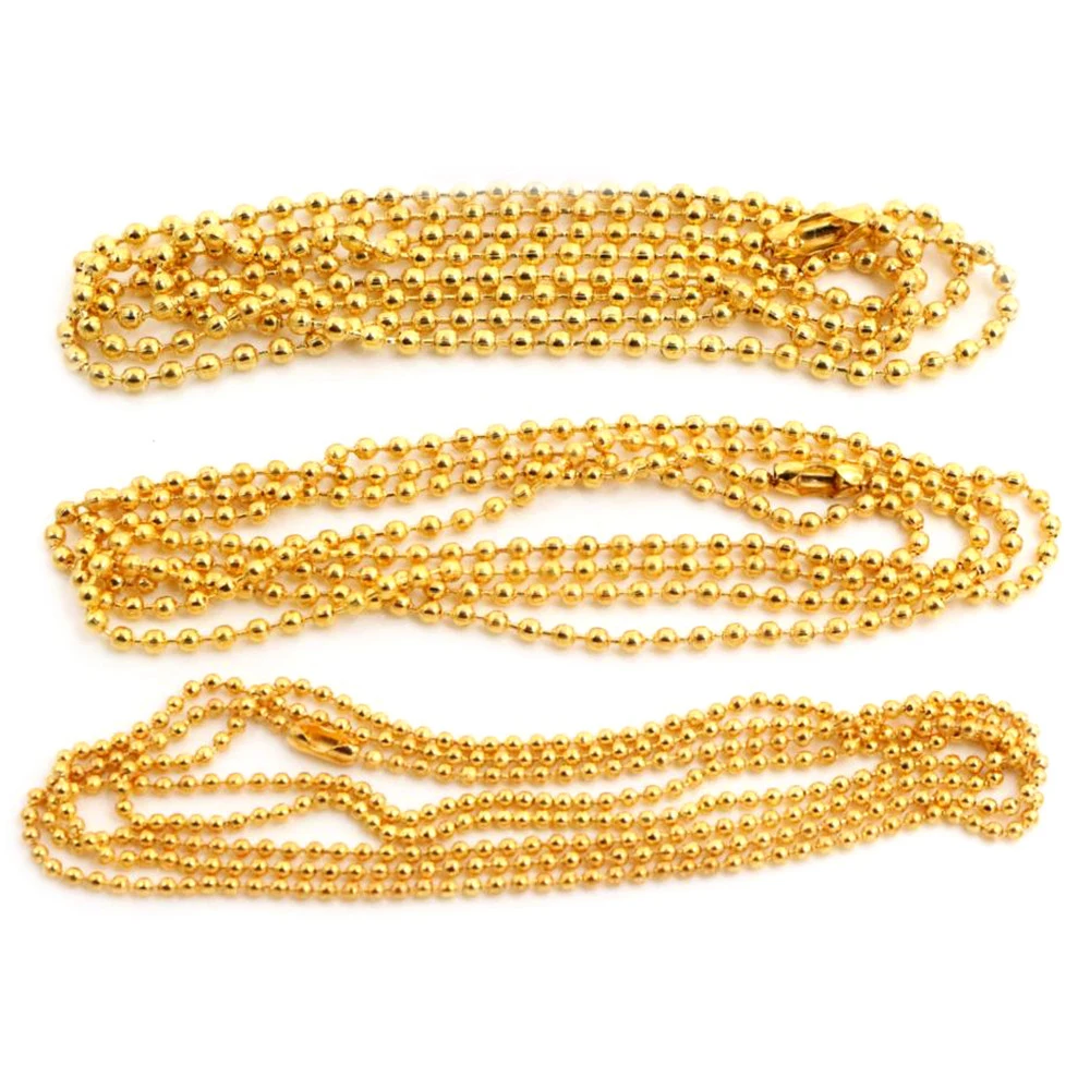 

5pcs 1.5mm 2mm 2.4mm Gold Color Plated Ball Beads Chain Necklace Bead Connector 65cm(25.5 inch)