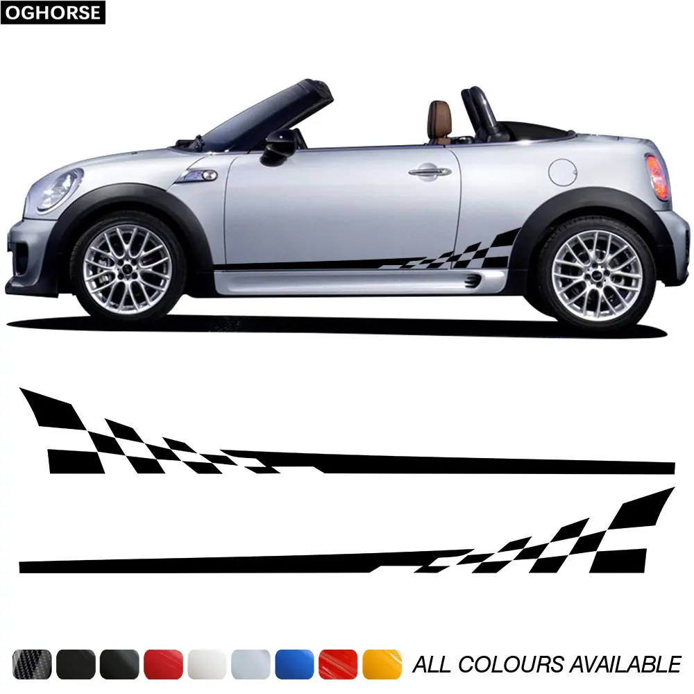 

2 PCS Car Styling Checkerboard Checkered Flag Door Side Stripes Decal Decor Stickers for MINI Cooper Coupe R58 Roadster R59