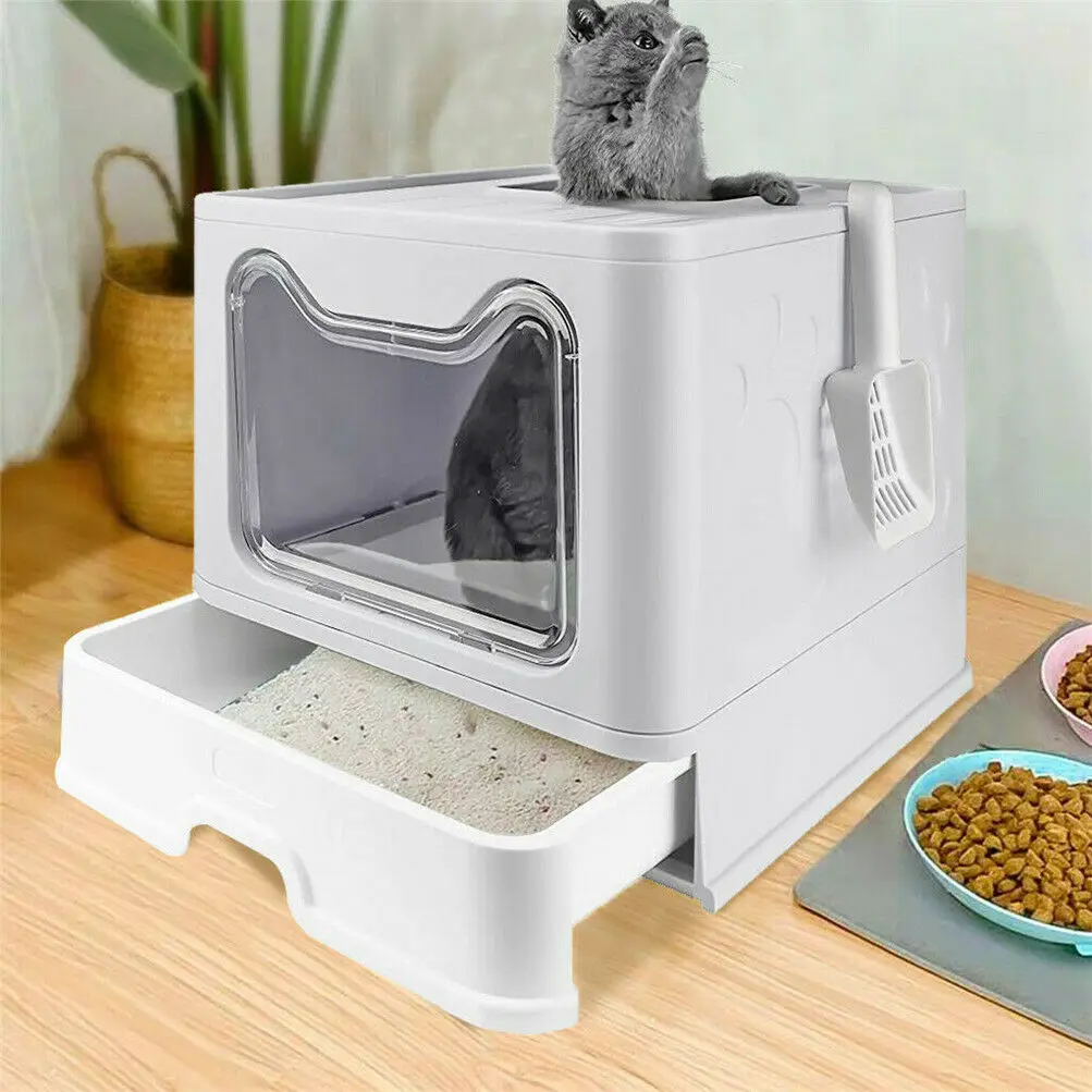 With Lid Foldable Large Kitty Litter Boxes Cats Toilet Including Plastic Scoop