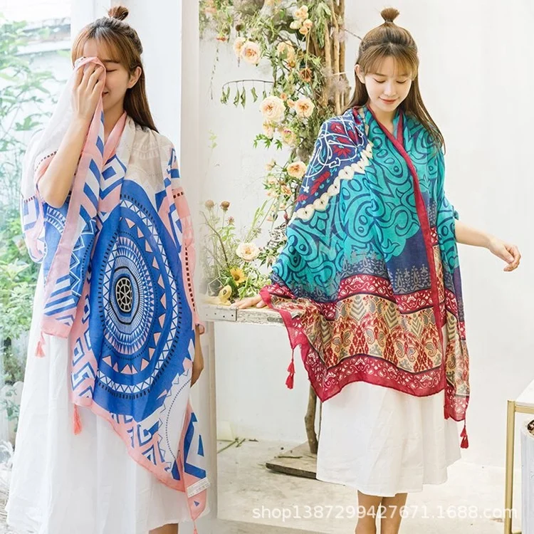 Новинка Повседневная теплая Женская шаль в богемном стиле из хлопка с саржевым