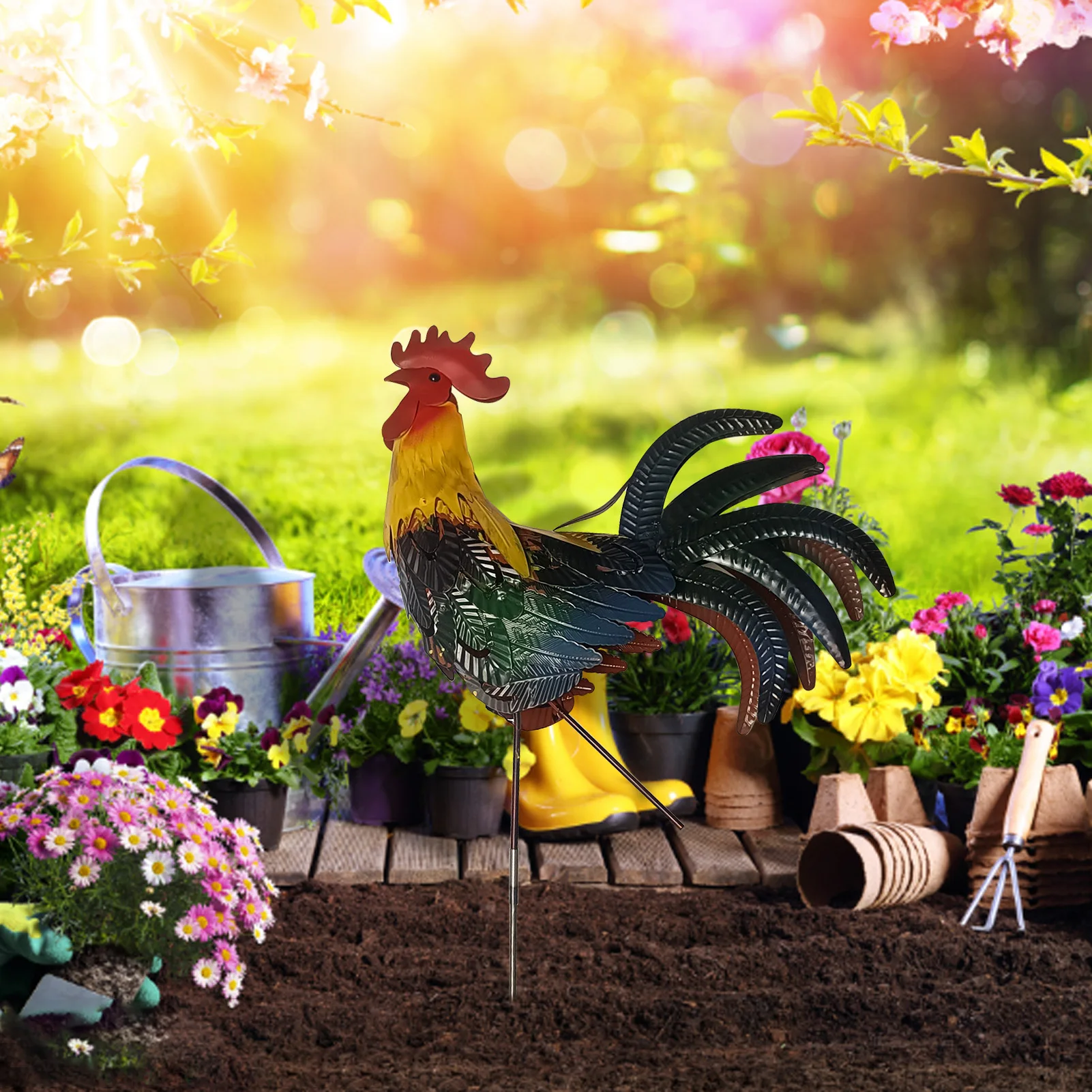 Декоративный садовый декоративный петух украшение для цыплят металлический