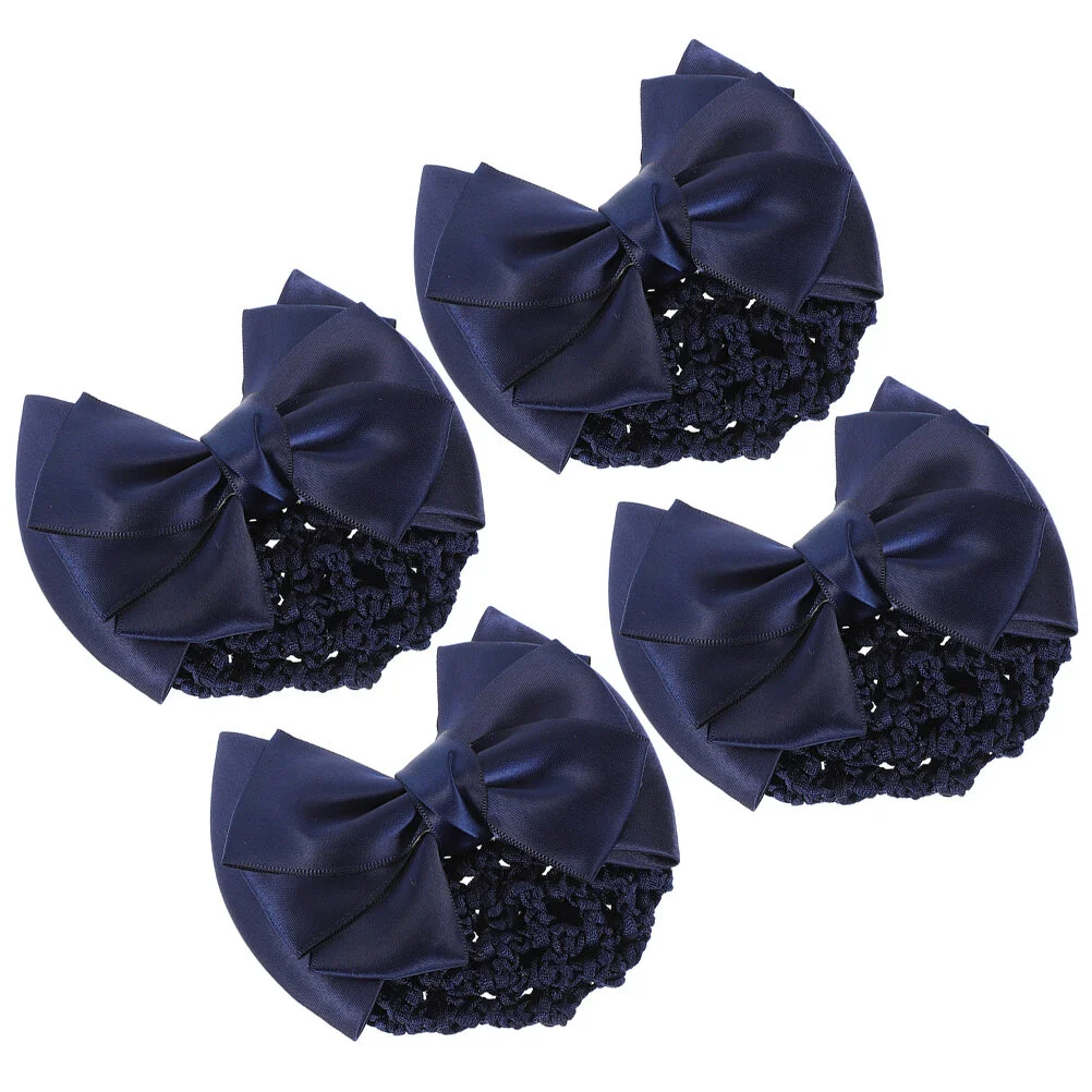 

4 Pcs Girl Hair Clips Drum Hammer Bun Net Hair Clip Bow Scarf Nets Buns Hairnet Barrette Oxford Cloth Women Miss Girl