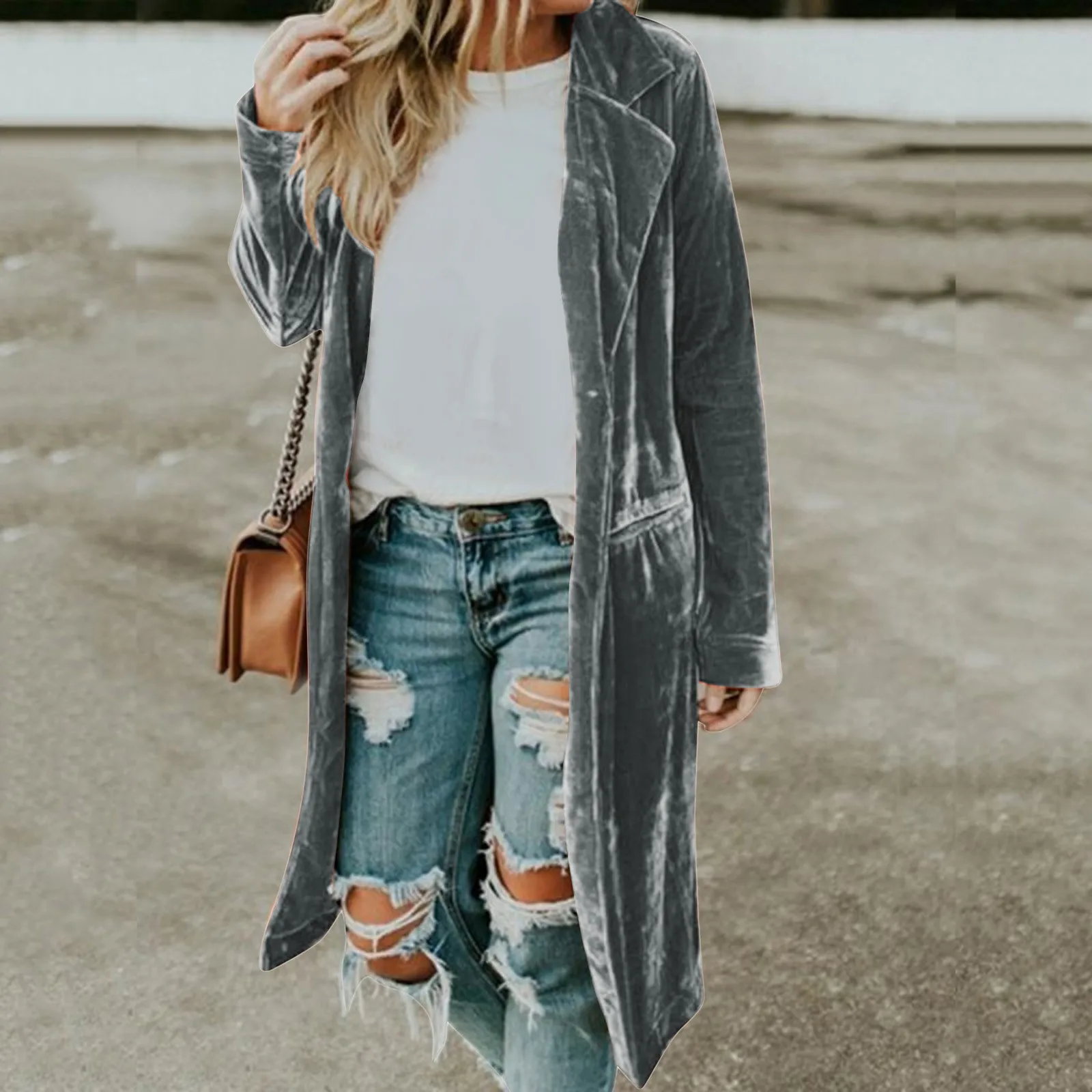

Wool Coat Women Casual Solid Color Notch Collar Autumn Winter Faux Coat Outwear Blouse Long Fleece