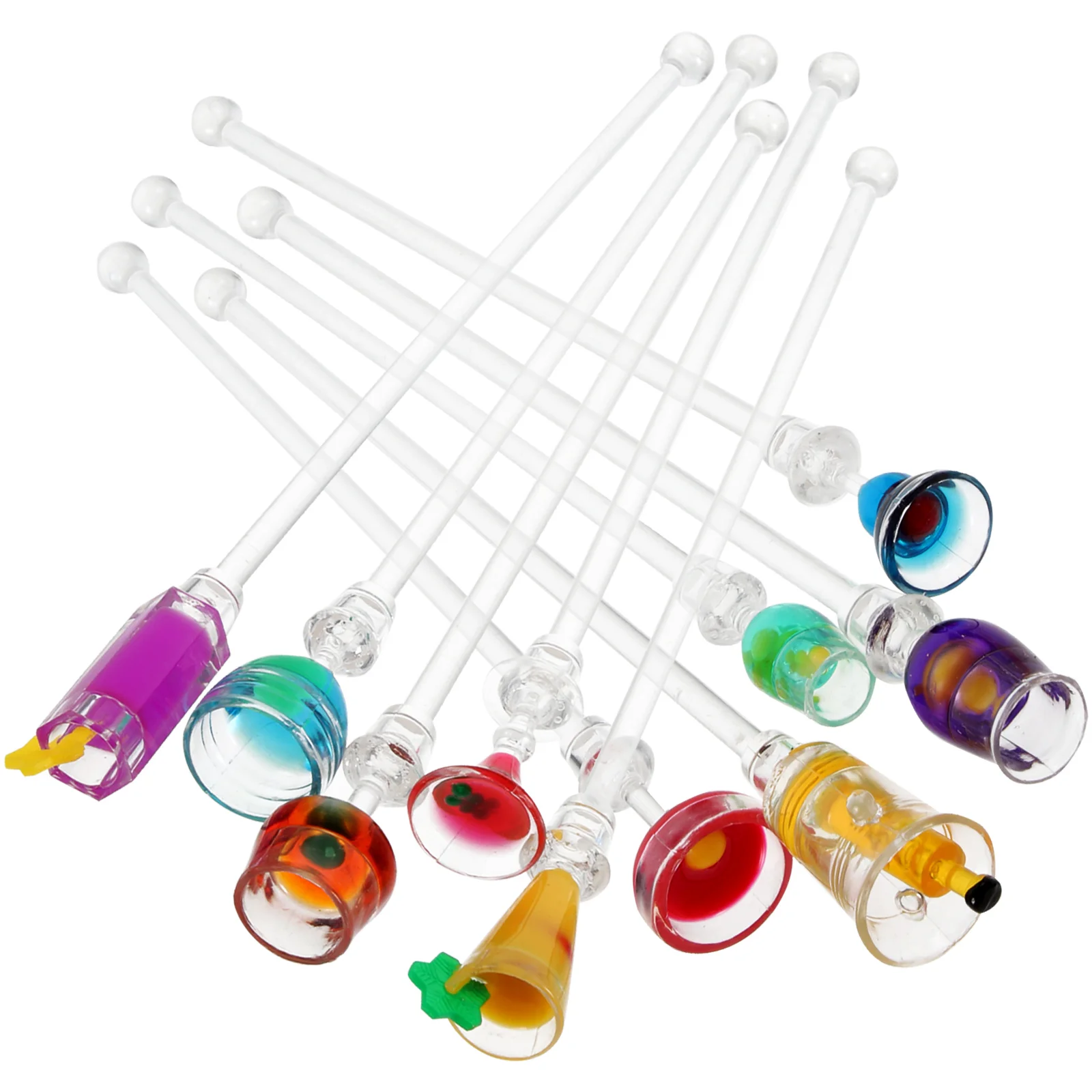 

OUNONA 10pcs 23CM Cocktail Drink Mixer Bar Stirring Mixing Sticks with Colorful Miniature Accessory (Random Color)