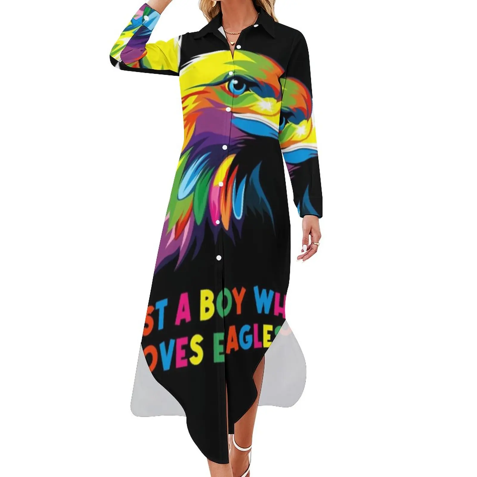 

Just A Boy Who Loves Eagles Vogel Eagle A-Line Dress Casual Dress Aesthetic Dresses V Neck Beach Chiffon Dress Vestido Big Size
