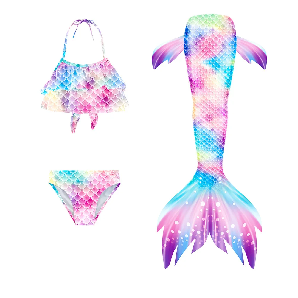 Kids Girls Mermaid Tail Swimwear Costume Cosplay Children Little Mermaid Swimming Fantasy Swimsuit Bikini Dress No Flipper