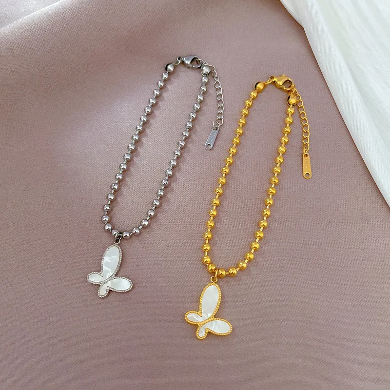 

Charm Butterfly Stainless Steel Bracelet for Women Fashion Shell Acrylic Pendant Chain Wrist Jewelry Friends Wedding Party Gift