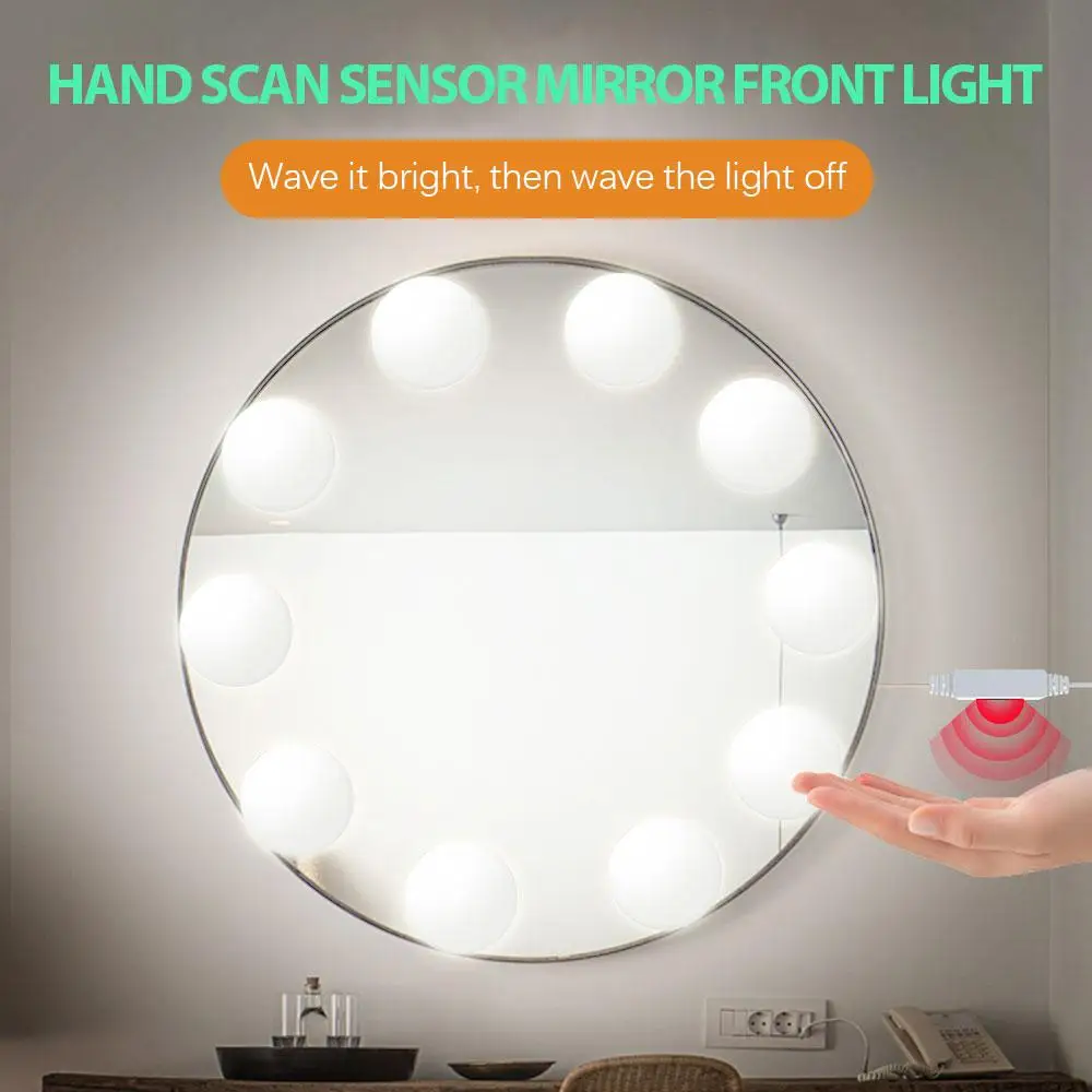 

New LED Mirror Light Hand Sweep Sensor Switch Light String Waterproof Dimming USB Mirror Front Light Makeup Mirror Light