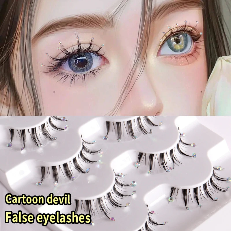 

5 Pairs Shiny Rhinestone False Eyelashes Thick Long Cross Stage Fake Eye Lashes Natural Lash Party Makeup 3D Rhinestones