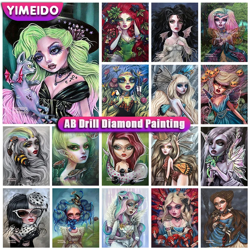 

YIMEIDO Zipper Bag 5d Diy New AB Diamond Painting Girl Cross Stitch Embroidery Cartoon Set Halloween Full Rhinestone Mosaic Kit