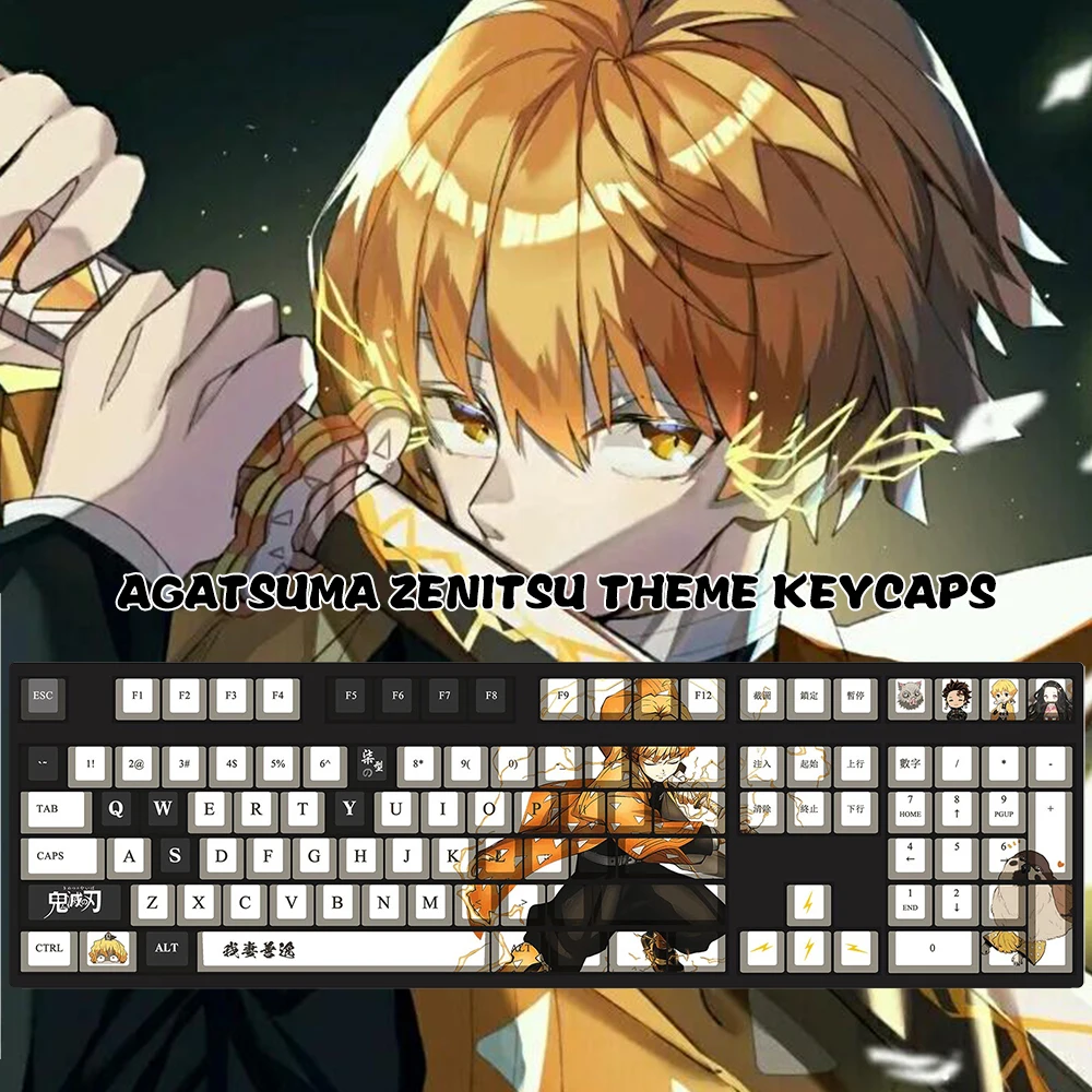 

Demon Slayer Agatsuma Zenitsu Keycaps Kimetsu No Yaiba PBT Material Key Cap OEM Keyboard Anime Accessories Cosplay Keycap